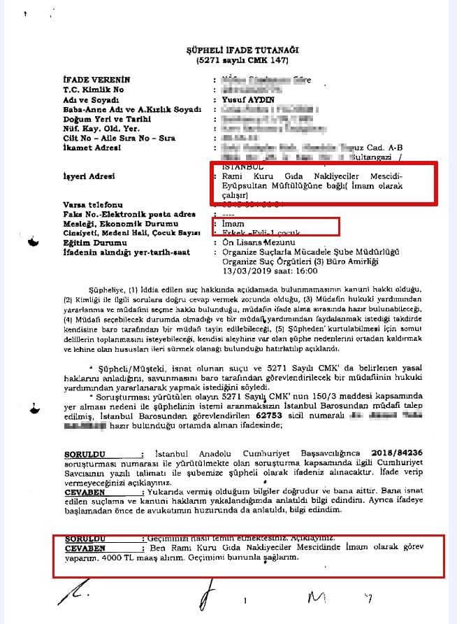 Yusuf Aydın Rami'deki camide imam olarak görev yapıyordu.